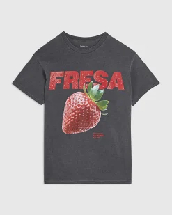 Grey Cotton Strawberry Boyfriend Fit T-Shirt