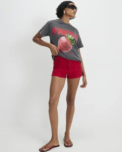 Grey Cotton Strawberry Boyfriend Fit T-Shirt