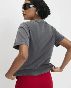 Grey Cotton Strawberry Boyfriend Fit T-Shirt