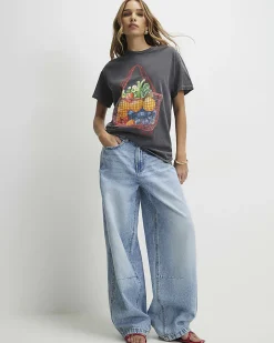 Grey Cotton Washed Fruit Basket T-Shirt