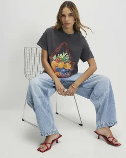 Grey Cotton Washed Fruit Basket T-Shirt