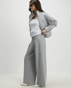 Grey Drawstring Wide Leg Trousers
