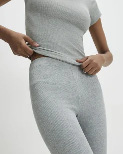 Grey High Waisted Ribbed Flare Leggings