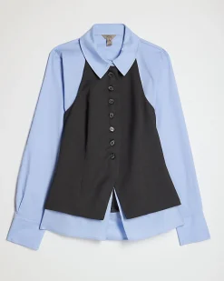 Grey Hybrid Waistcoat Detail Shirt