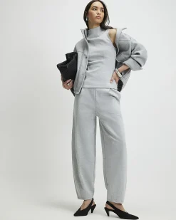 Grey Interlock Barrel Leg Trousers