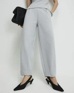 Grey Interlock Barrel Leg Trousers