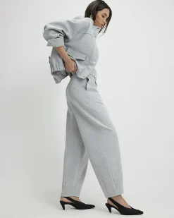 Grey Interlock Barrel Leg Trousers