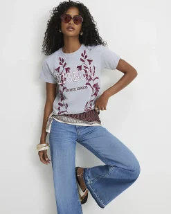 Grey Lisbon Cotton Blend Floral T-Shirt