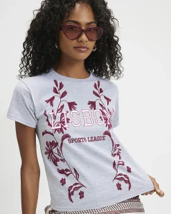 Grey Lisbon Cotton Blend Floral T-Shirt