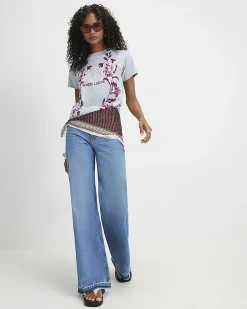 Grey Lisbon Cotton Blend Floral T-Shirt