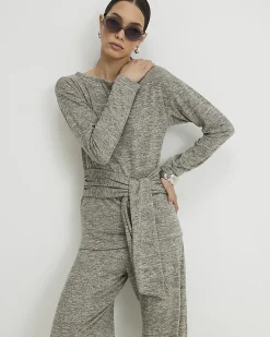 Grey Long Sleeve Tie Top