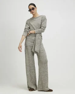 Grey Long Sleeve Tie Top