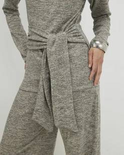 Grey Long Sleeve Tie Top