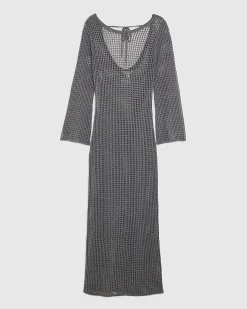 Grey Lurex Long Sleeve Maxi Beach Dress