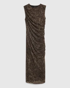 Grey Mesh Snake Print Sleeveless Maxi Dress