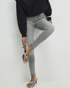 Grey Mid Rise Sculpt Skinny Jeans