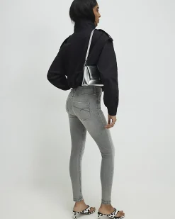 Grey Mid Rise Sculpt Skinny Jeans