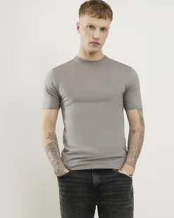 Grey Muscle Fit Cotton Stretch T-shirt