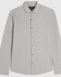 Grey Muscle Fit Pique Long Sleeve Shirt