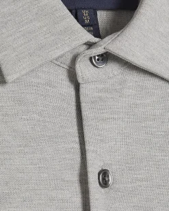 Grey Muscle Fit Pique Long Sleeve Shirt