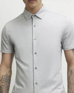 Grey Muscle Fit Pique Short Sleeve Shirt
