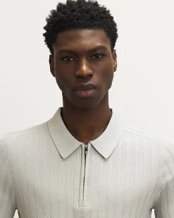 Grey Muscle Fit Ribbed Quarter Zip Polo Shirt