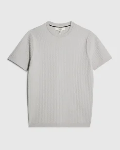 Grey Muscle Fit Zig Zag Textured T-Shirt