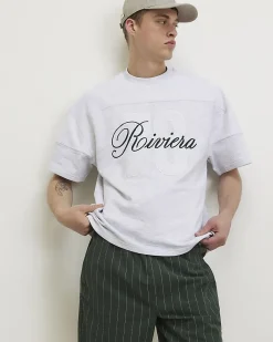 Grey Oversized Cotton Blend Riviera T-Shirt