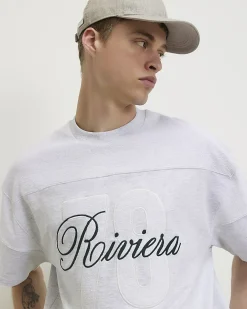 Grey Oversized Cotton Blend Riviera T-Shirt