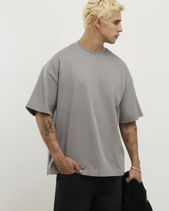 Grey Oversized Cotton Crew Neck T-Shirt