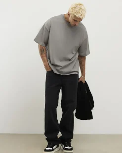 Grey Oversized Cotton Crew Neck T-Shirt
