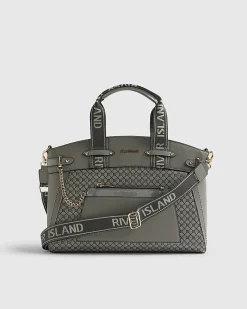 Grey Panelled RI Handle Tote Bag