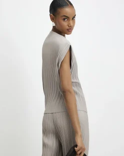 Grey Plisse Sleeveless Asymmetric Hem Top