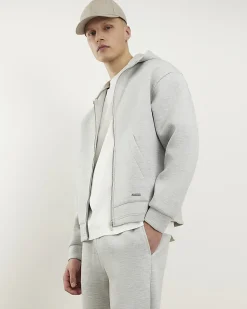 Grey Premium Oversized Zip Through Hoodie