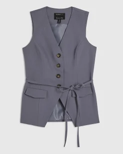 Grey Premium Sleeveless Tie Detail Waistcoat