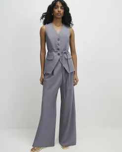 Grey Premium Sleeveless Tie Detail Waistcoat
