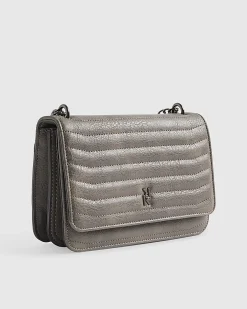 Grey Quilted Chain Shoulder Bag