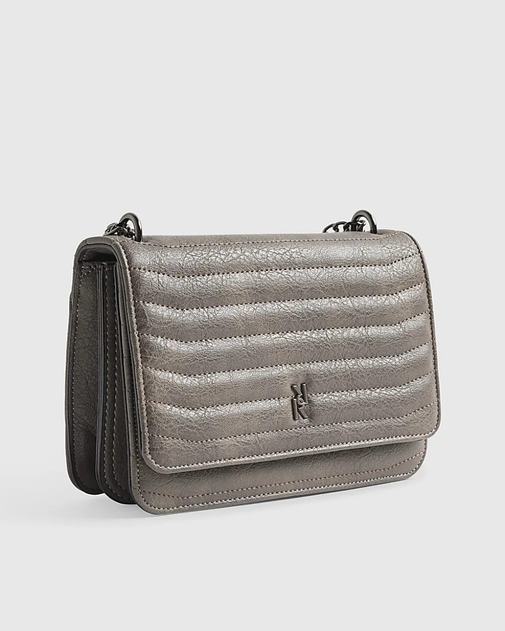 Grey Quilted Chain Shoulder Bag