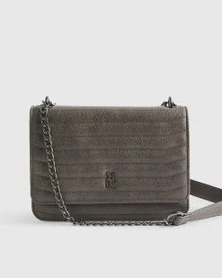 Grey Quilted Chain Shoulder Bag