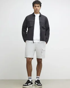 Grey Regular Fit Cargo Shorts