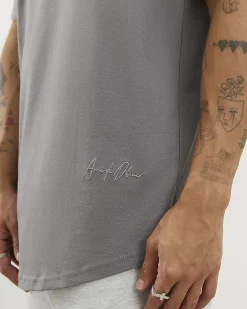 Grey Regular Fit Cotton Curve Hem T-Shirt