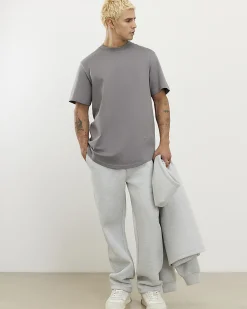 Grey Regular Fit Cotton Curve Hem T-Shirt
