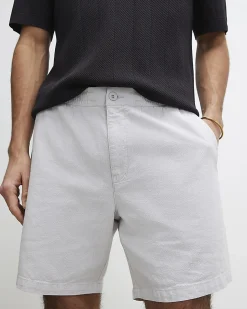 Grey Regular Fit Linen Blend Shorts