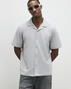 Grey Regular Fit Revere Short Sleeve Shirt