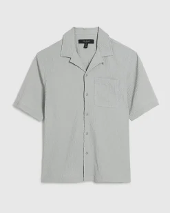 Grey Regular Fit Textured Short Sleeve Shirt