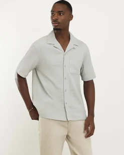 Grey Regular Fit Textured Short Sleeve Shirt