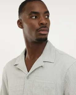 Grey Regular Fit Textured Short Sleeve Shirt