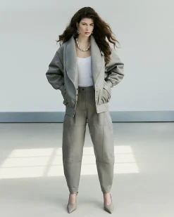 Grey RI Studio Leather Barrel Leg Trousers