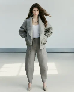 Grey RI Studio Leather Bomber Jacket