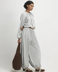 Grey Ruched Bubble Hem Trousers